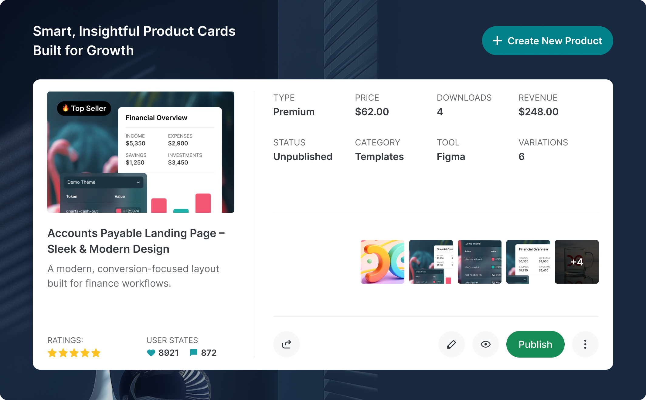 Modern Admin Dashboard UI Kit for Managing Design Content with Figma Tokens & Variants - Large Shot 4