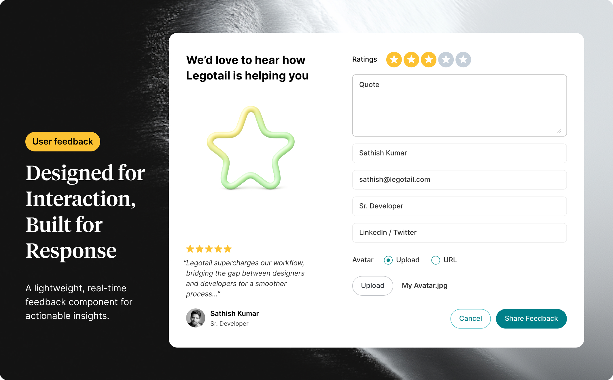 Trendy Feedback Form UI with Dynamic Fields & Polished 3D Confirmation Screen in Figma - Large Shot 1